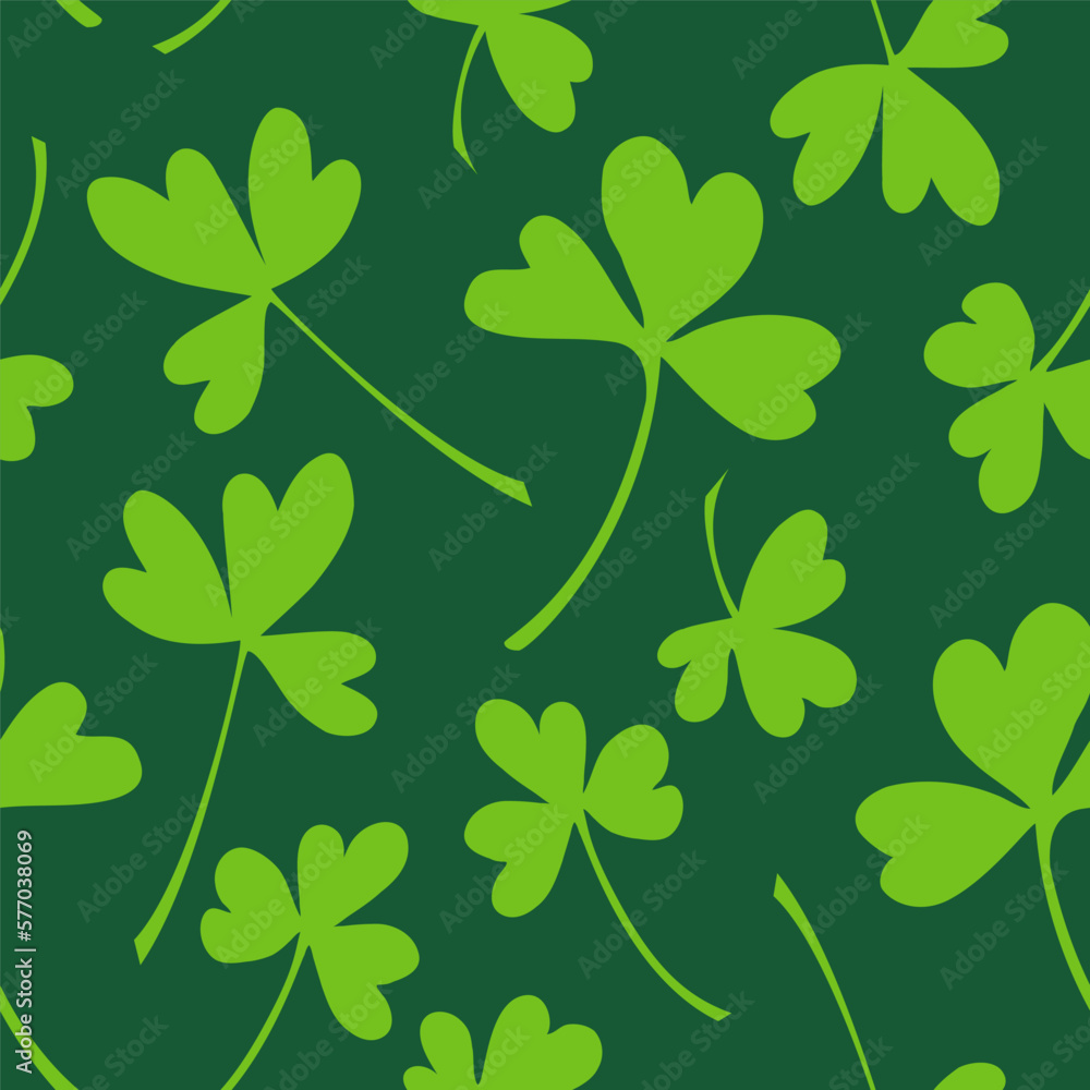 St Patrick's day seamless pattern design template. Green clover leaves on green background. Vector stock illustration. St Patrick's day seamless pattern design template. Green clover leaves on green background. Vector stock illustration.