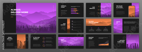 Creative Powerpoint presentation templates set. Use for modern Keynote presentation background, brochure design, website slider, landing page, Google slides template, annual report, company profile.