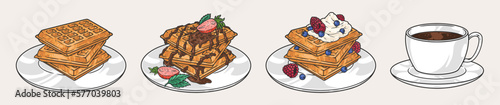 Belgian waffles set colorful stickers