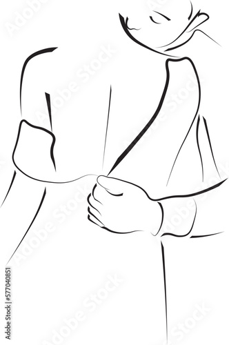 man kisses the neck of a beautiful woman. Abstract Linear Silhouette on White. Modern Line Drawing for Glamour Logo Minimal Style