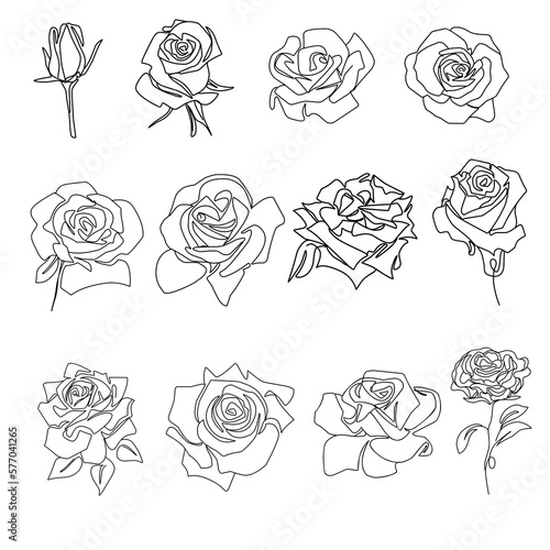 Wallpaper Mural Set of Rose Line Art Torontodigital.ca