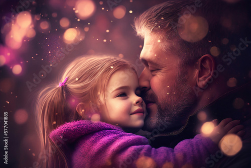 Father with his little daughter. Beautiful portraits, family, emotions, love. Dad and his girl. International Father's Day. Generative AI.