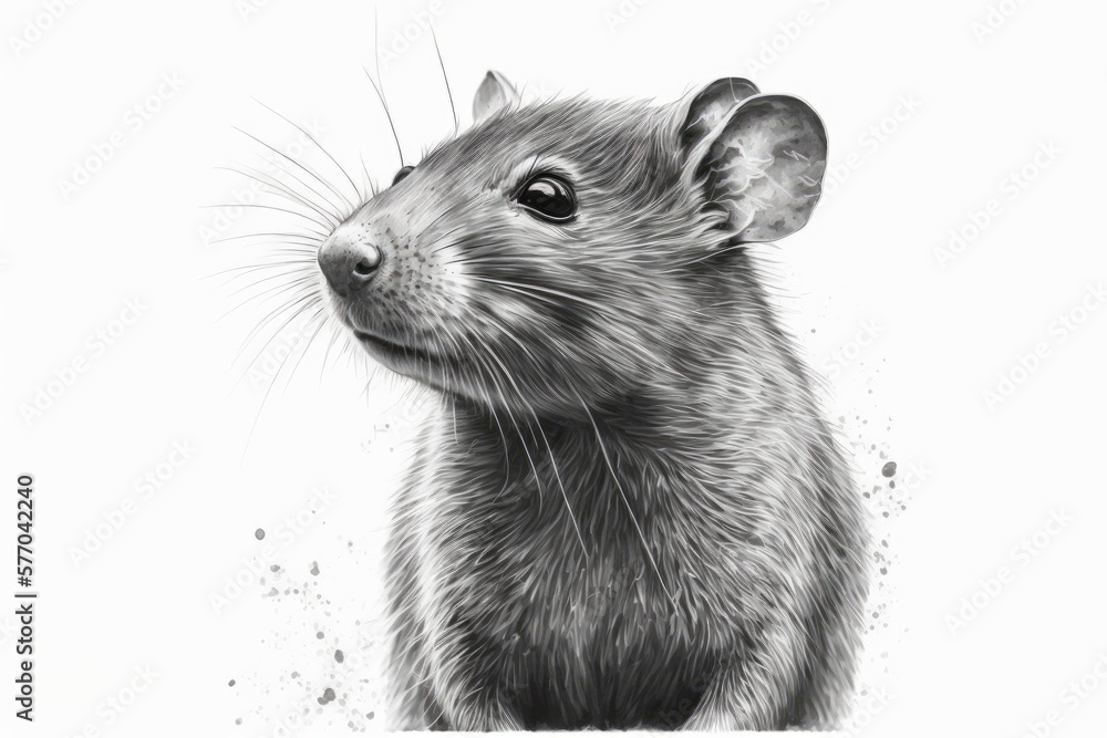 Cute rat sniffing its way over a white background; portrait. Generative AI Cute rat sniffing its way over a white background; portrait. Generative AI