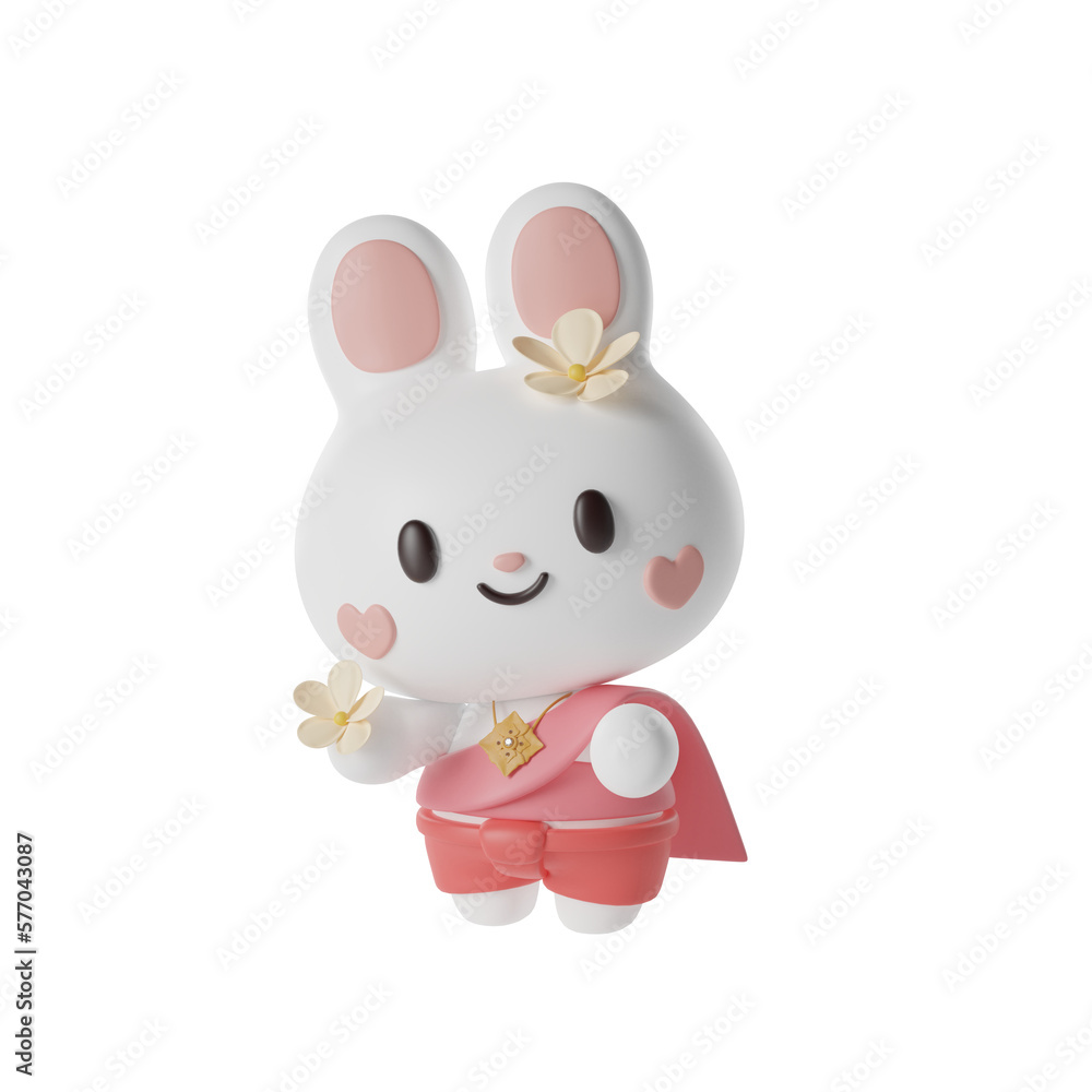 Rabbit in traditional thai dress 3D Illustration-3