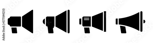 Megaphone icons set. Speaker symbol. Loudspeaker in black. Megaphone icon. Speaker in glyph. Megaphone symbol. Loudspeaker set