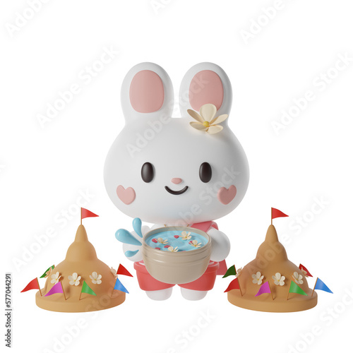 Rabbit in traditional thai dress 3D Illustration-10