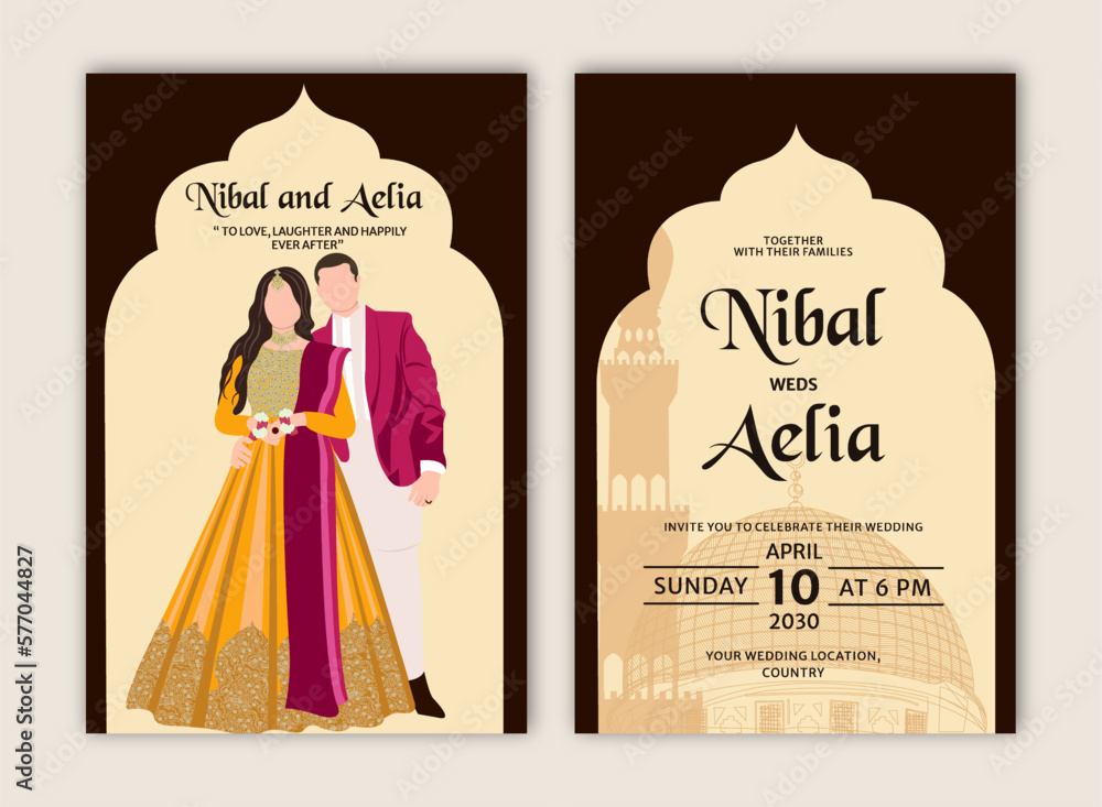 Indian Wedding Card Stationery or Invitation Card Layout Stock Vector