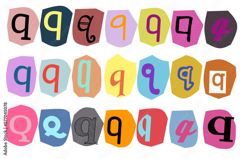 Alphabet q- vector cut newspaper and magazine letters, paper style ransom note letter Alphabet q- vector cut newspaper and magazine letters, paper style ransom note letter