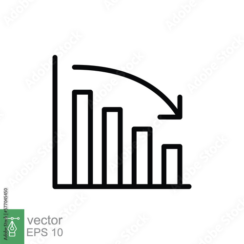 Graph down, reduce progress line icon. Simple outline style efficiency decrease graphic, finance chart, abstract graph, trend vector illustration. Arrow below, bankrupt concept. EPS 10.