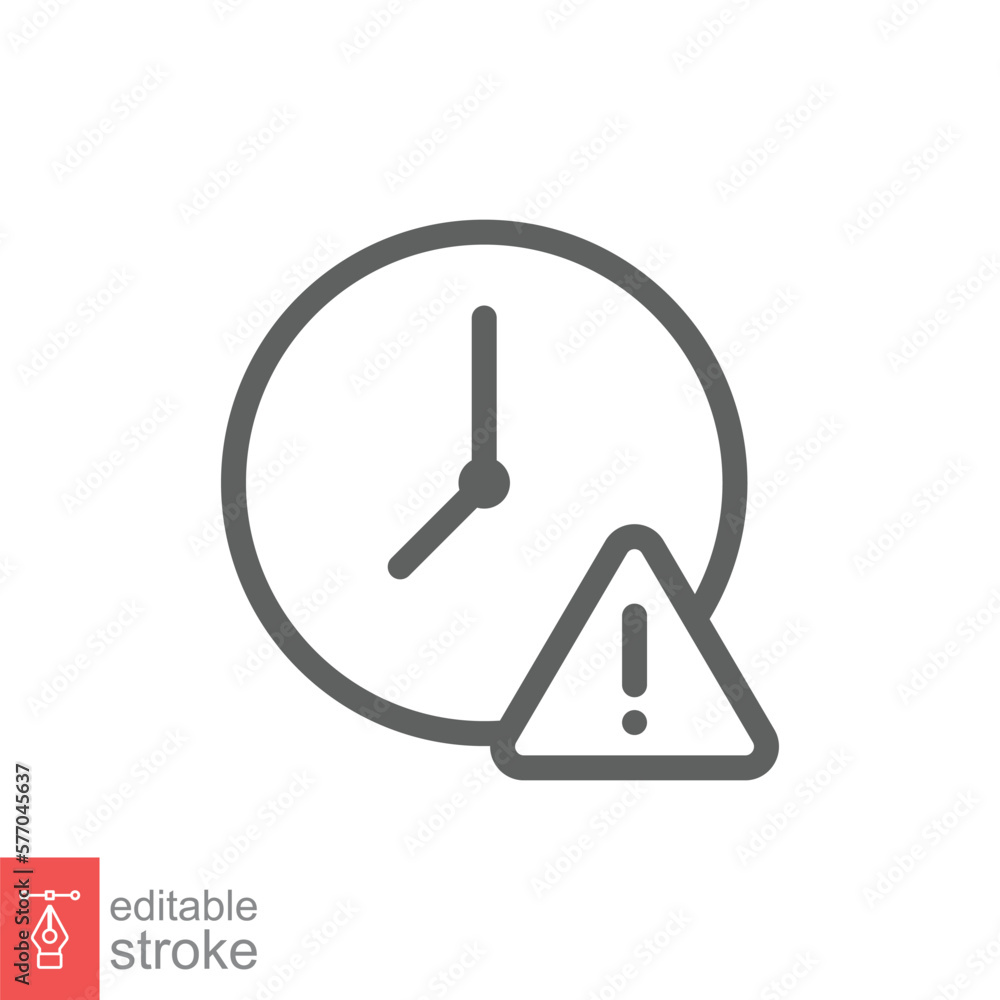 Expiry line icon. Simple outline style for web and app. Alert, alarm, clock circular with exclamation mark concept. Vector illustration isolated on white background. Editable stroke EPS 10. Expiry line icon. Simple outline style for web and app. Alert, alarm, clock circular with exclamation mark concept. Vector illustration isolated on white background. Editable stroke EPS 10.