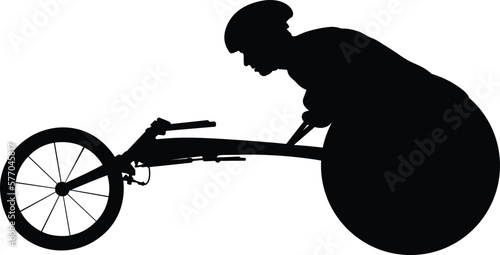 athlete racer on wheelchair racing track black silhouette