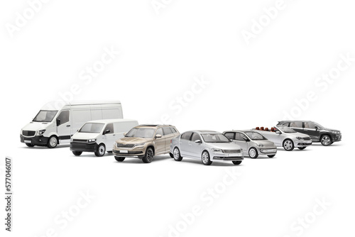 Studio shot of different vehicles, car, suv, van photo