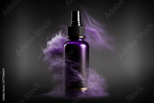 Wallpaper Mural purple spray bottle surrounded by purple mist over a dark background, generative AI Torontodigital.ca