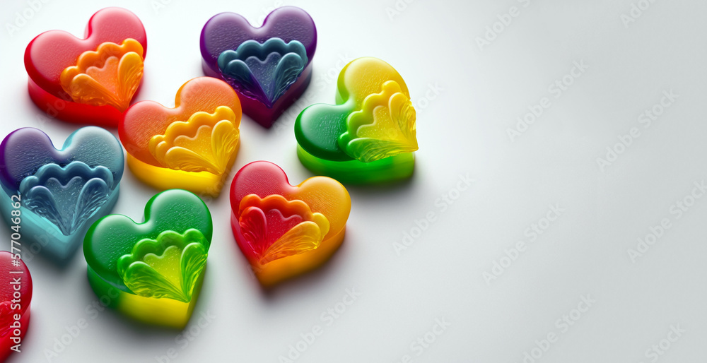 rainbow heart jellies on a white background, love is love, generative AI