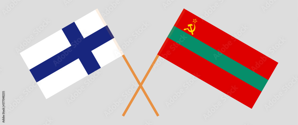 Crossed flags of Finland and Transnistria. Official colors. Correct proportion