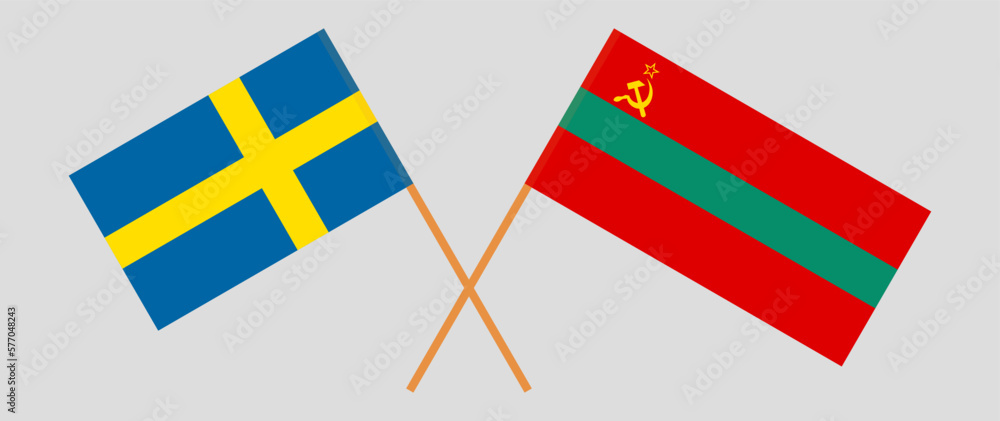Crossed flags of Sweden and Transnistria. Official colors. Correct proportion