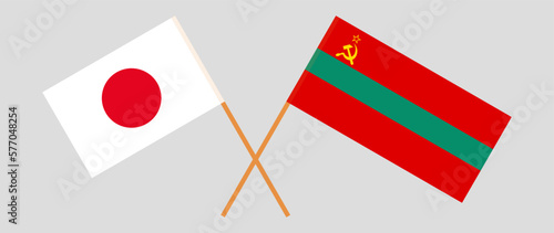 Crossed flags of Japan and Transnistria. Official colors. Correct proportion