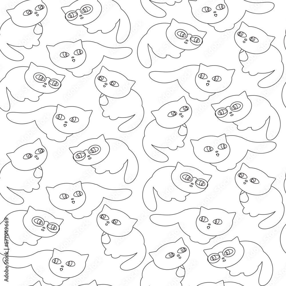 seamless pattern of cute cats depicted in monochrome