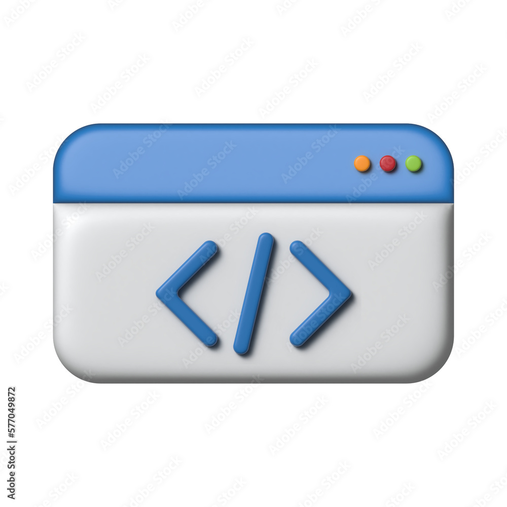 3D Web page and programming code icon, 3D rendering