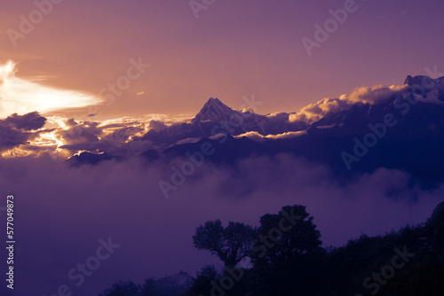 Beautiful Eastern view of annupurna machhapuchhre mointain in Evining