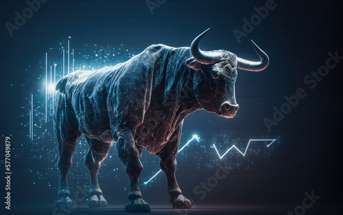 The bull with stock market chart background. Generative AI.