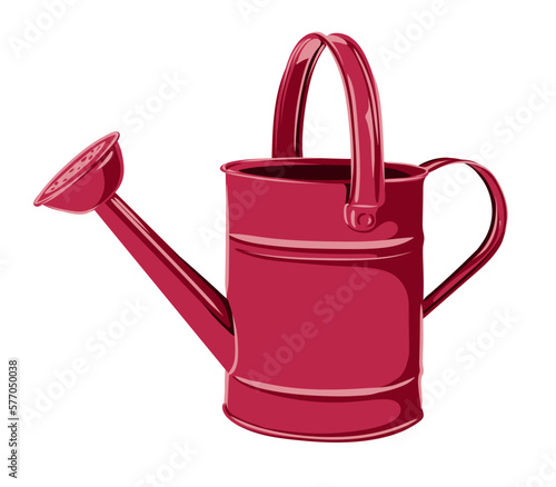 vector image of garden watering can in trend color 2023 viva magenta isolated on transparent background. garden tools for gardening, watering plants