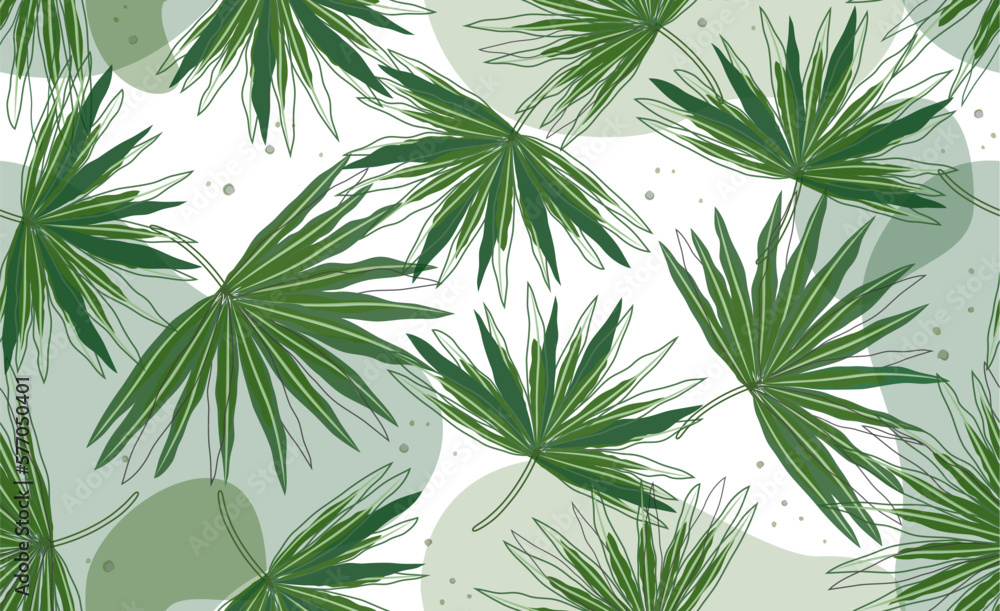 Palm leaves wallpaper background. Palm leaves green element in wallpaper abstract design. Vector illustration palm leaf background.
