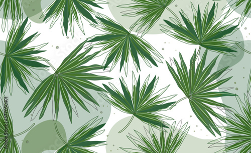 Palm leaves wallpaper background. Palm leaves green element in wallpaper abstract design. Vector illustration palm leaf background. 