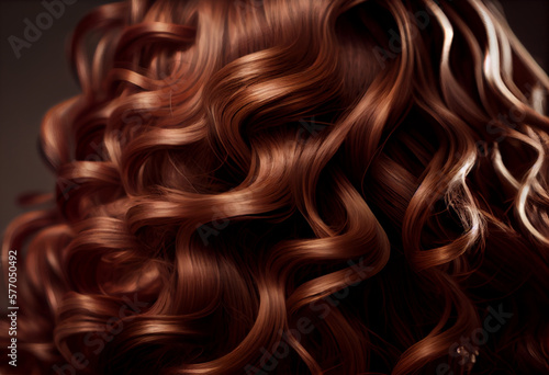 A closeup view of a bunch of shiny curls brown hair. AI Generated