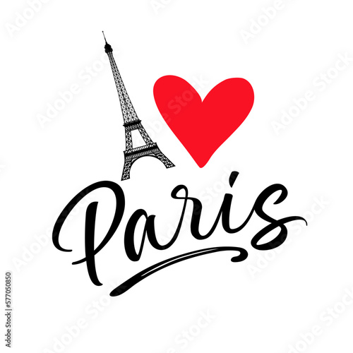Foto I love Paris, hand drawn vector lettering and Eiffel Tower