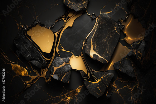 Abstract marble black and gold background.Invitation backdrop. Ai generated