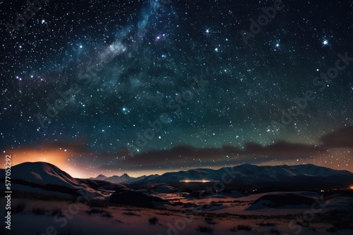 Starry skies over mountains landscape at night  created using generative ai technology