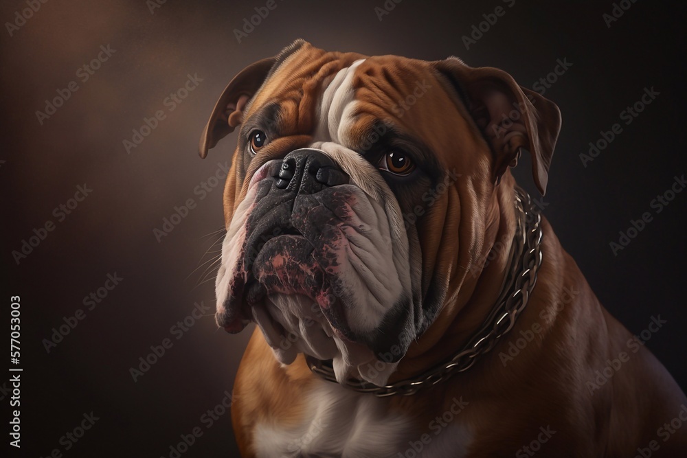 English bulldog in front of brown background. Generative AI