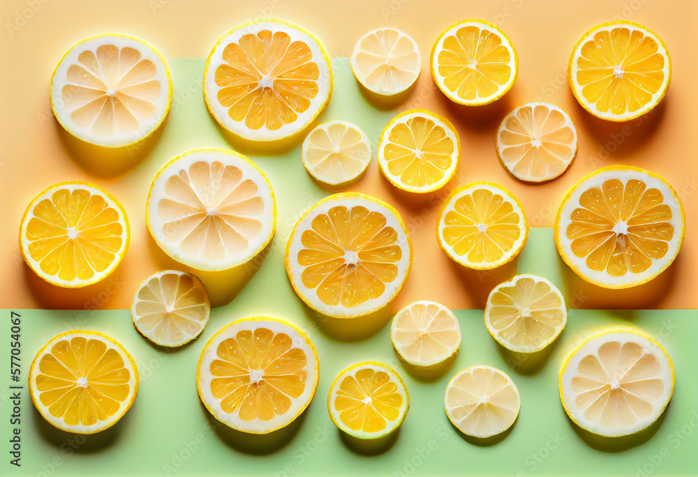 Colorful fruit pattern of fresh orange slices on background, spring, summer cocept. AI Generated