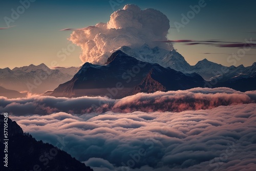Scenery with mountains, cloud and sky created using generative ai technology © Future Vision