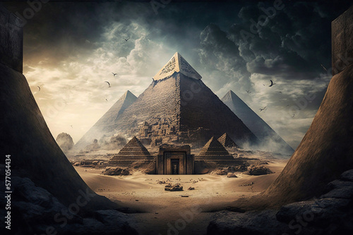 Panorama view of the great Pyramid of Giza in Egypt. Generative AI photo