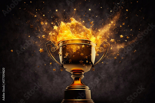 Award, gold winner cup and victory concept. Generative AI