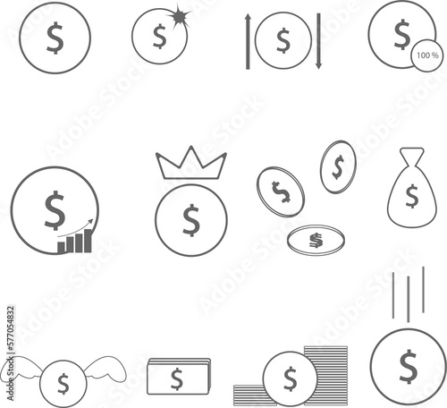 Money, coins and bank icons