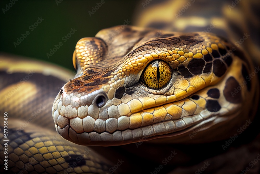 Fototapeta premium Close up of a timor python, yellow snake. Generative AI, Generative, AI
