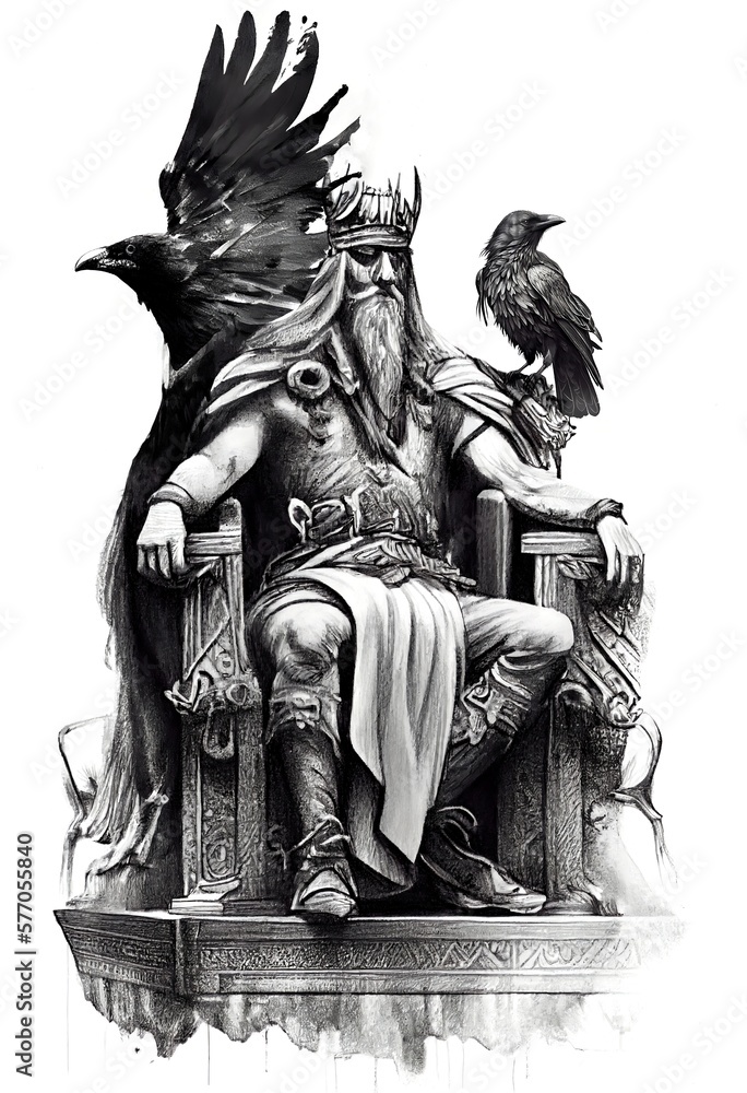 Φωτογραφία Watercolor ink pencil of norther god Odin