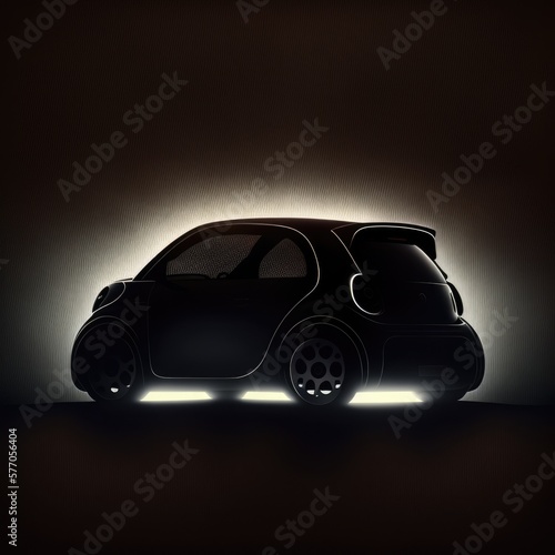 Black electric car parked on black background, created using generative ai technology