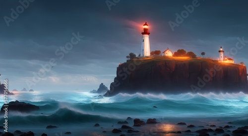 Mediterranean seaside lighthouse [AI Generated] © Jefferson