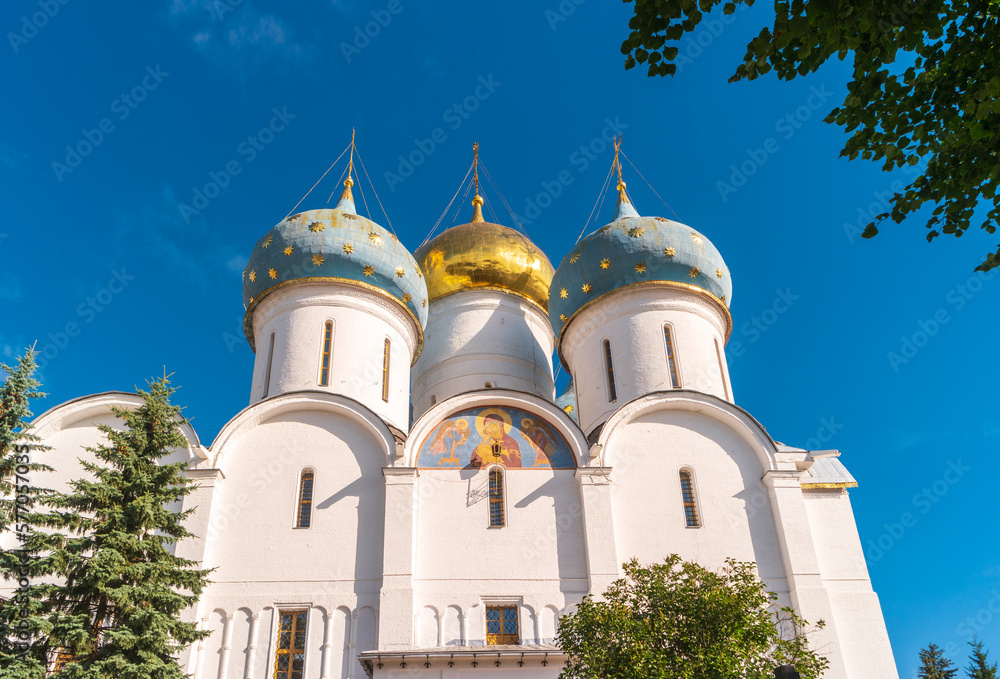 Sergiyev Posad, Russia. View of Assumption Cathedral. Trinity Lavra of St. Sergius.