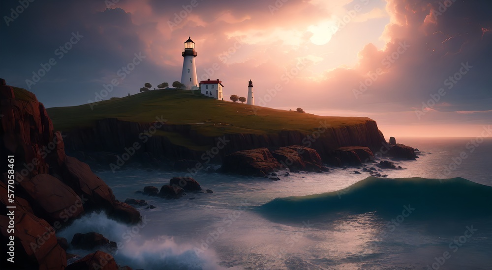 Fototapeta premium Mediterranean seaside lighthouse [AI Generated]