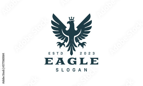 Royal Eagle Logo - Heraldic Bird With Crown Crest Emblem 
 photo
