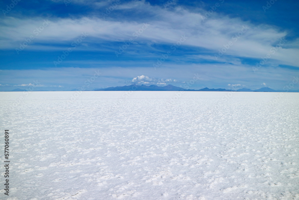 Stunning View of Salar de Uyuni, the Largest Salt Flat in the World and a Famous UNESCO World Heritage Site in Bolivia, South America