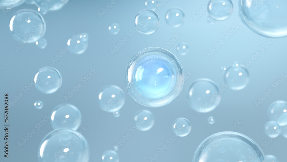 Abstract background with beautiful liquid fluid for cosmetics. Shiny bubbles and Realistic balls are in the background. minimalist abstract style. 3D rendering
