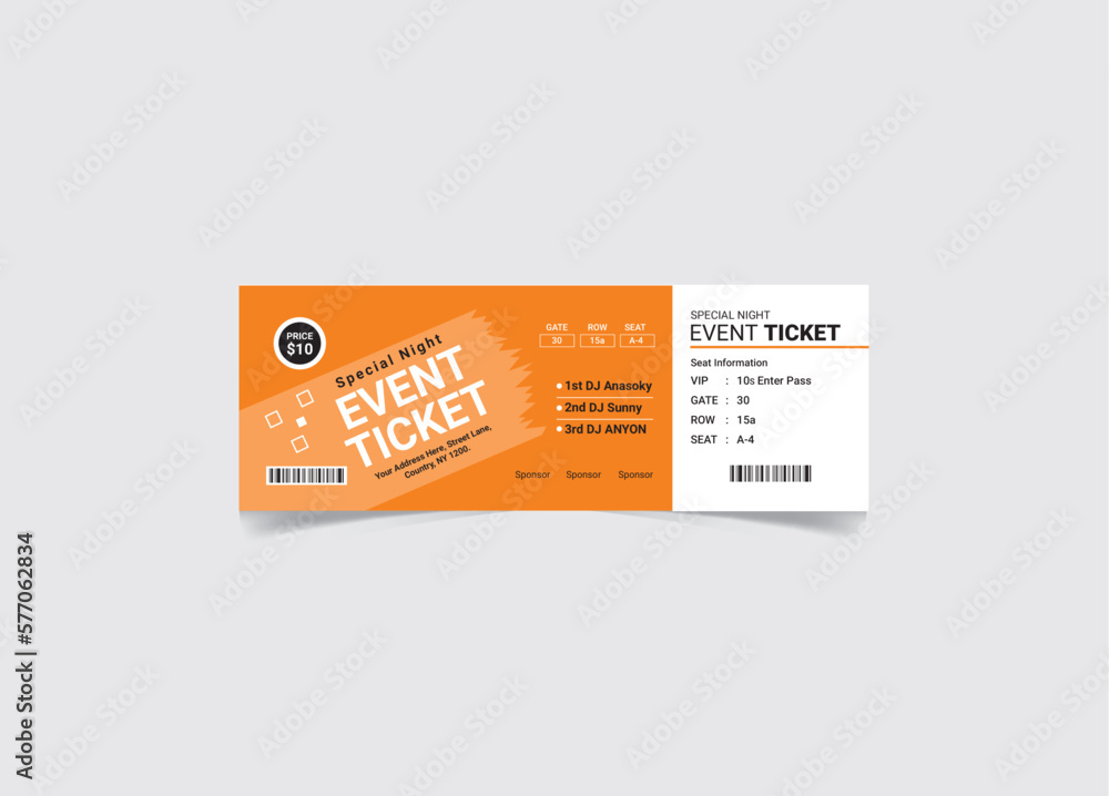 Event Ticket Vector Template, Cinema Ticket, Music Show Ticket