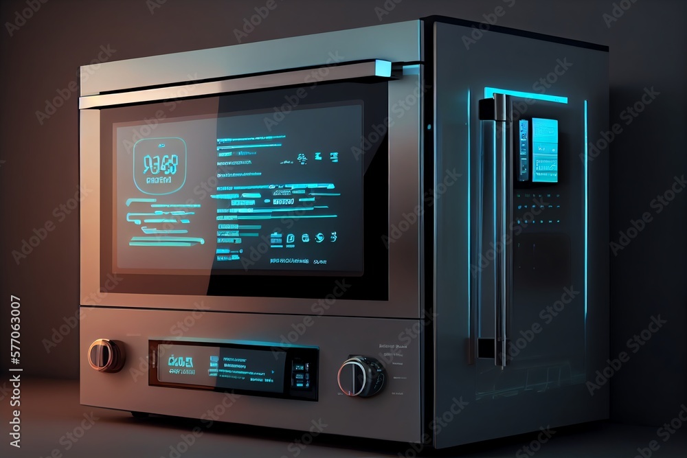 Kitchen With Smart Appliances With Display Screen And A Smart Oven With Voice-Controlled Settings, Concept Of Smart Home And Artificial Intelligence, Technology. Generative AI Kitchen With Smart Appliances With Display Screen And A Smart Oven With Voice-Controlled Settings, Concept Of Smart Home And Artificial Intelligence, Technology. Generative AI