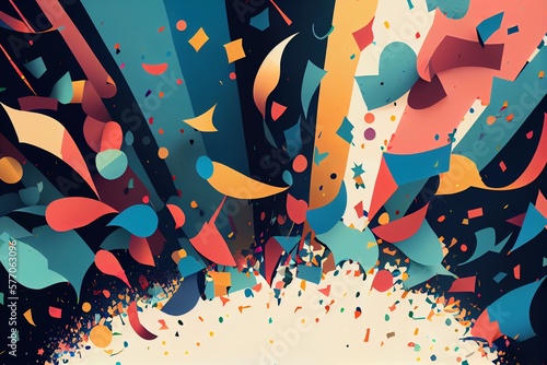 Panorama Background With Confetti, Art Illustration. Generative AI